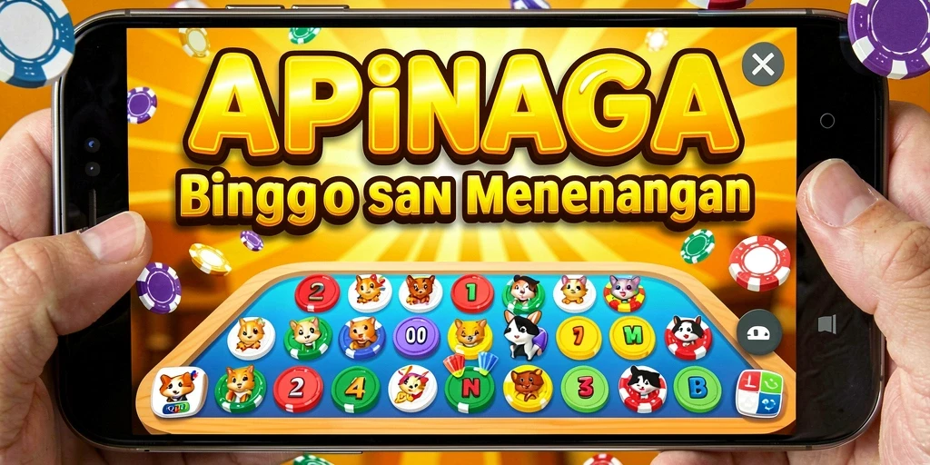 Screenshot permainan Bingo APINAGA yang penuh warna dan menarik.
