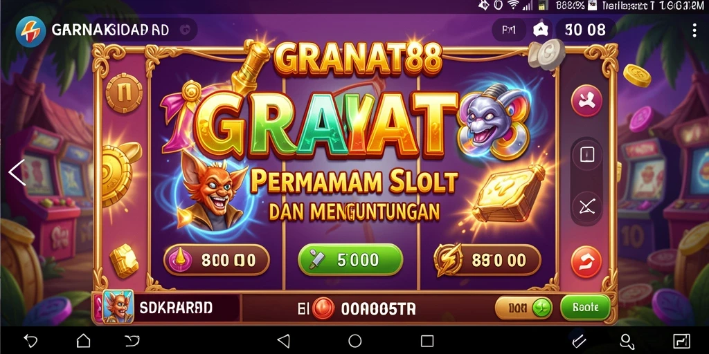 Tampilan gameplay seru di GRANAT88 dengan gulungan Slot yang penuh warna.