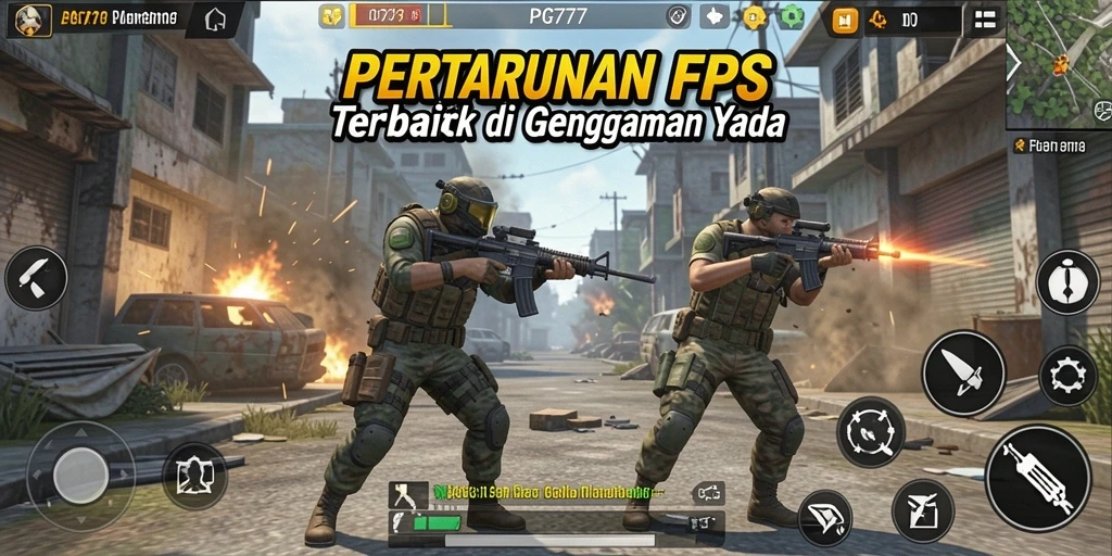 Screenshot PG777 memperlihatkan aksi tembak-menembak yang intens dalam mode FPS.