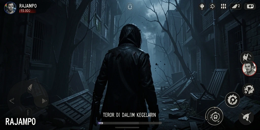 Tangkapan layar RAJAMPO menampilkan suasana menyeramkan dan gameplay yang mendebarkan.
