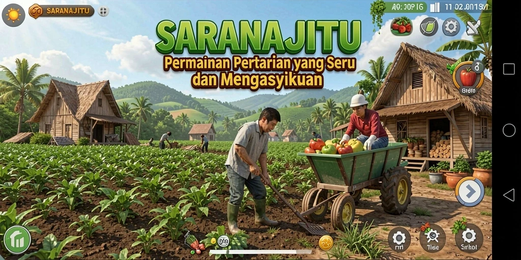 Tampilan gameplay SARANAJITU yang menarik dengan berbagai aktivitas pertanian.